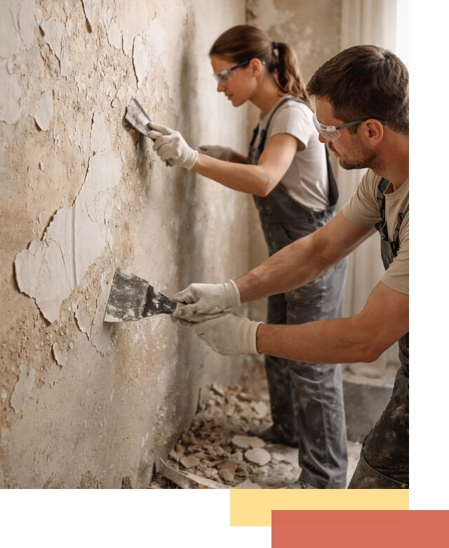 Снятие старой шпаклевки и подготовка поверхностей в изобильном