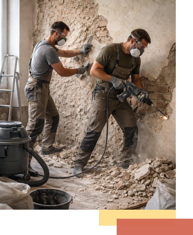 Демонтаж штукатурки со стен в изобильном быстро и аккуратно