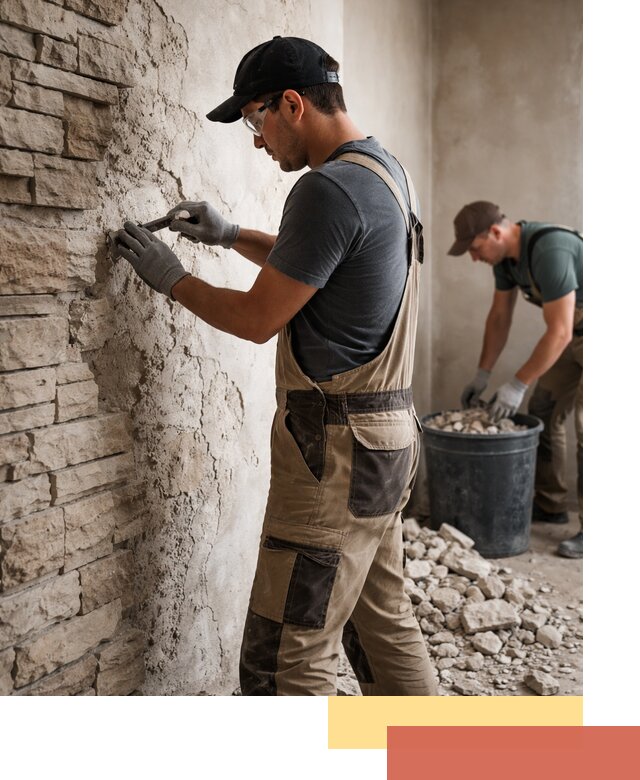 Демонтаж декоративного камня в изобильном профессионально и безопасно