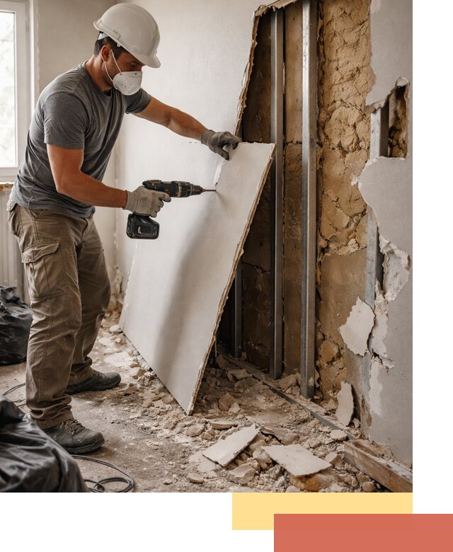 Демонтаж гипсокартона со стен в изобильном качественно и быстро