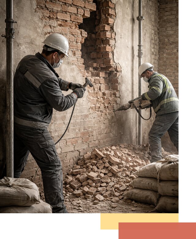 Демонтаж кирпичных стен в изобильном быстро и безопасно