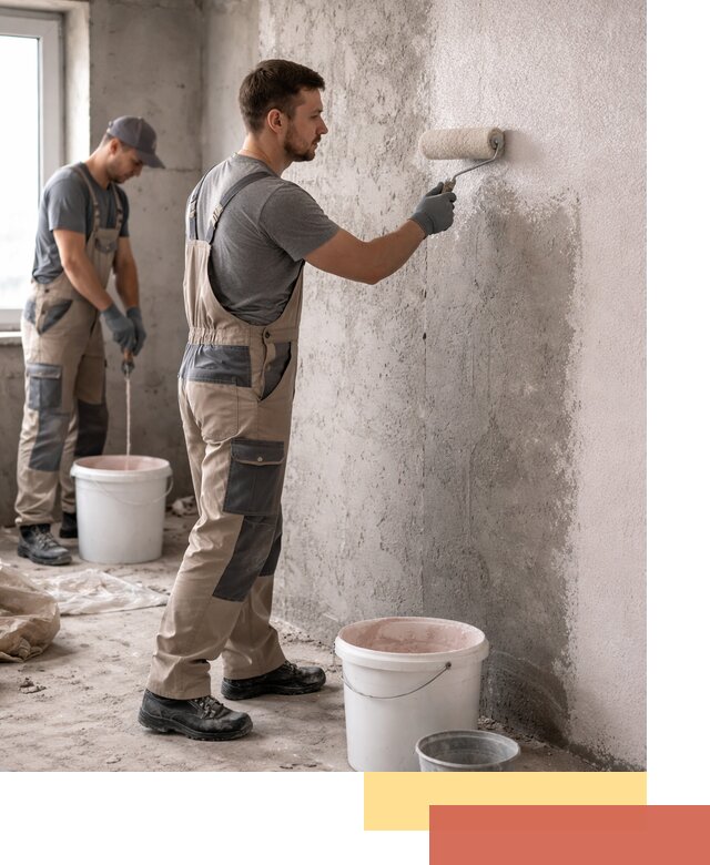 Нанесение бетоноконтакта на стены в изобильном для последующей отделки