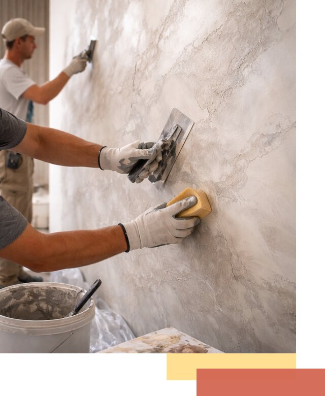 Декоративная штукатурка под мрамор в изобильном для стен и потолков