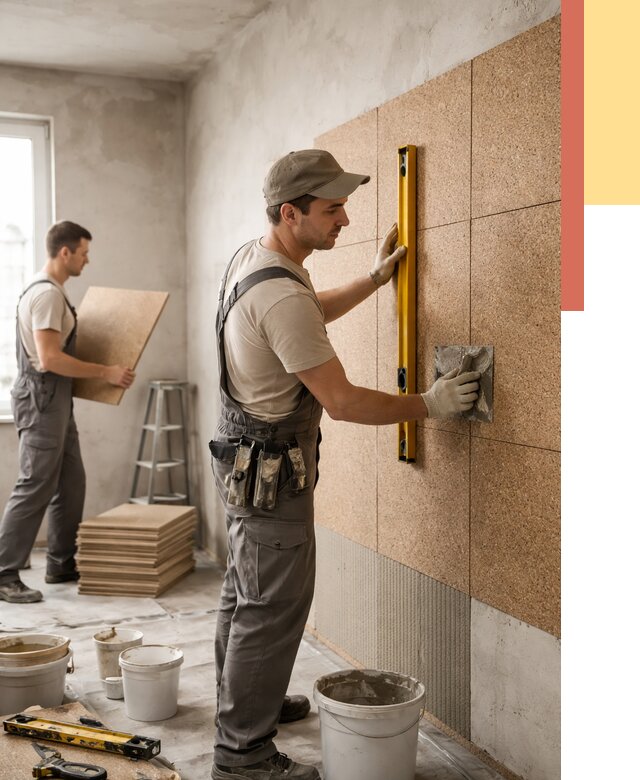 Монтаж пробковых панелей на стены в изобильном от 3636 руб. — ОТДЕЛОЧНИК-Збл