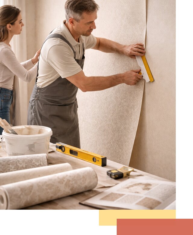 Поклейка обоев с подбором рисунка в изобильном