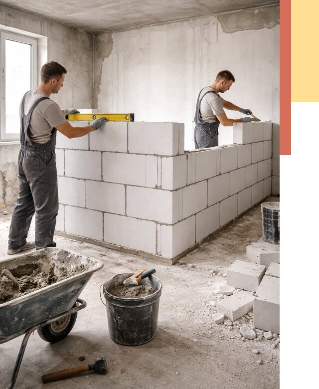 Кладка перегородок из ПГП в изобильном от 2597 руб./м2 — монтаж и возведение под ключ | ОТДЕЛОЧНИК-Збл