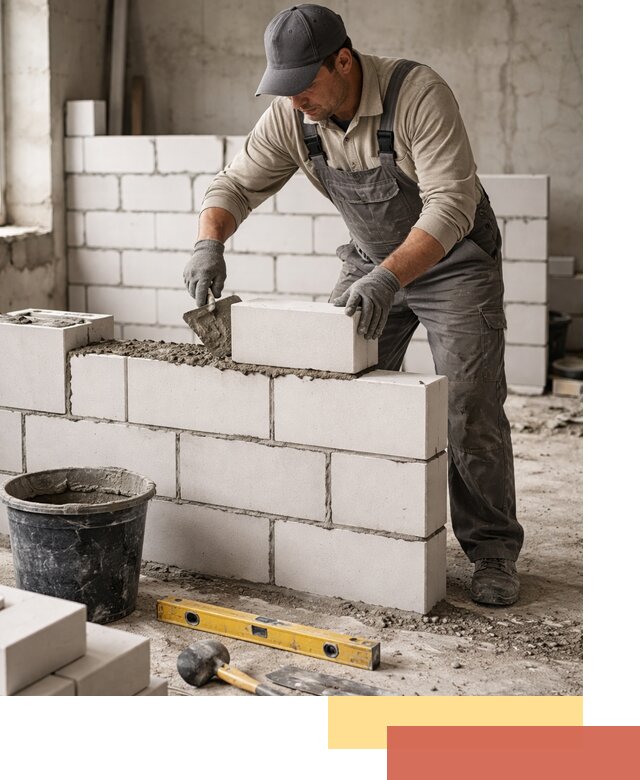 Кладка перегородок из силикатного блока в изобильном