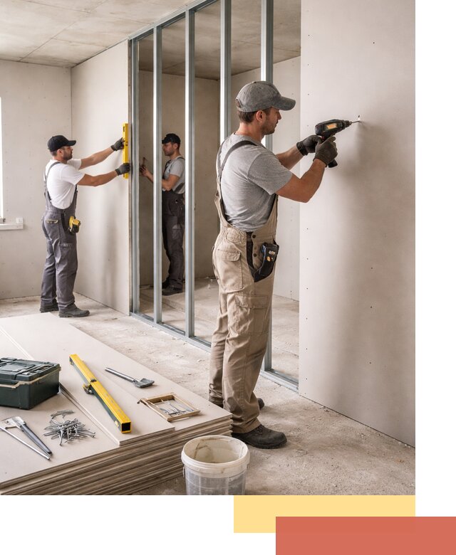 Однослойная перегородка из гипсокартона в изобильном под ключ, монтаж и отделка