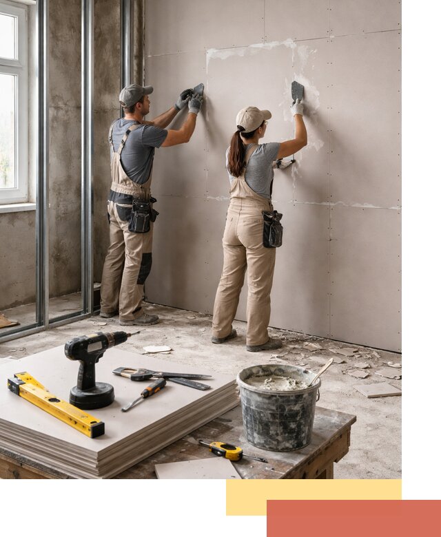 Монтаж двухслойной перегородки из гипсокартона в изобильном