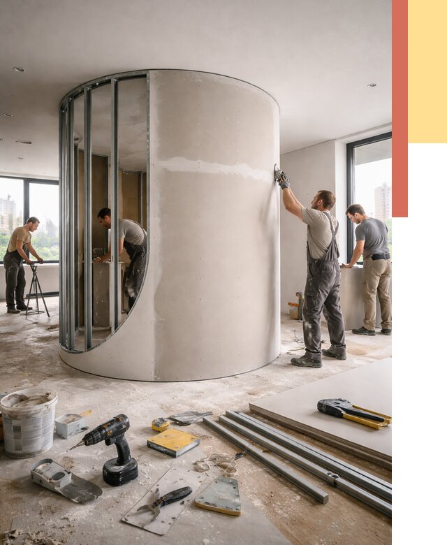 Радиусная перегородка из гипсокартона в изобильном от 3013 руб. под ключ | ОТДЕЛОЧНИК-Збл