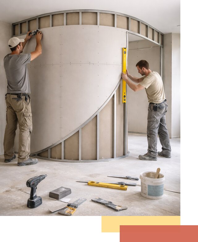 Радиусная перегородка из гипсокартона в изобильном под ключ