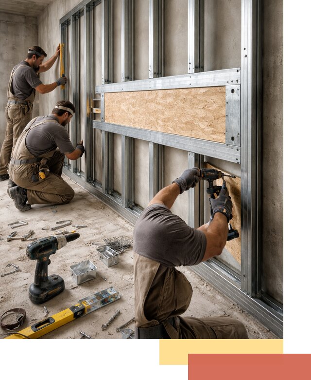 Усиленная перегородка для крепления тяжёлых конструкций в изобильном