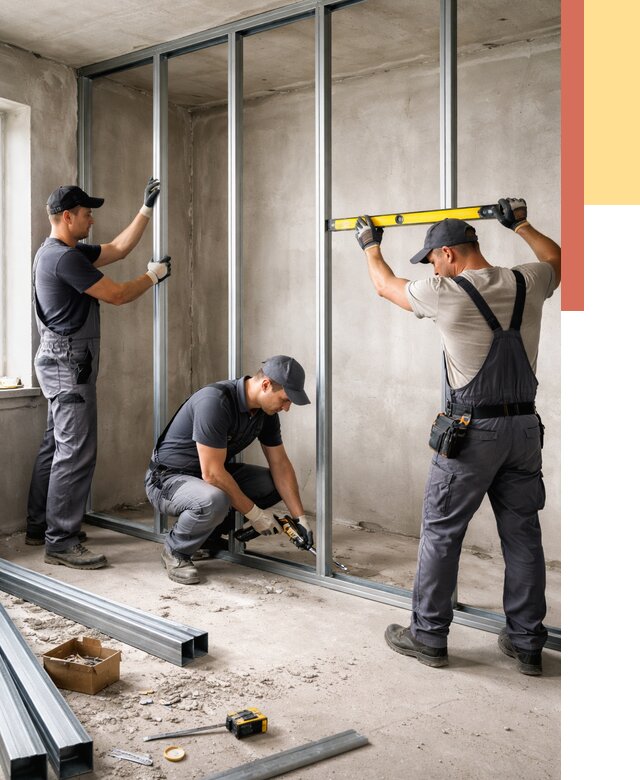 Монтаж каркаса перегородки из профиля в изобильном от 779 руб. | ОТДЕЛОЧНИК-Збл