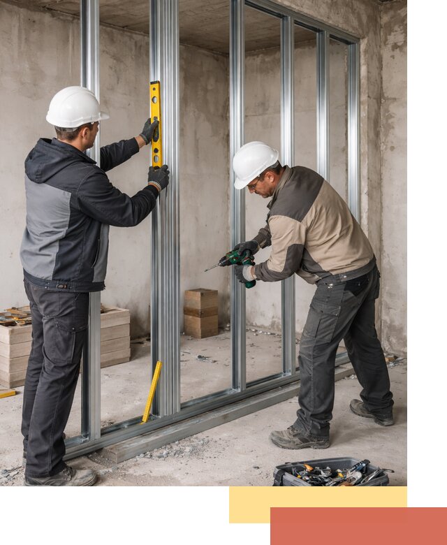 Монтаж каркаса перегородки из профиля в изобильном