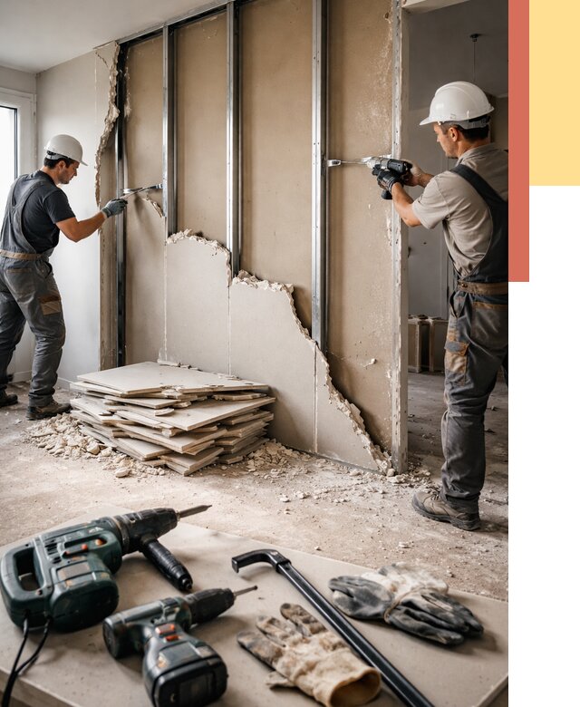 Демонтаж перегородки из гипсокартона в изобильном от 1247 руб. быстро и недорого | ОТДЕЛОЧНИК-Збл