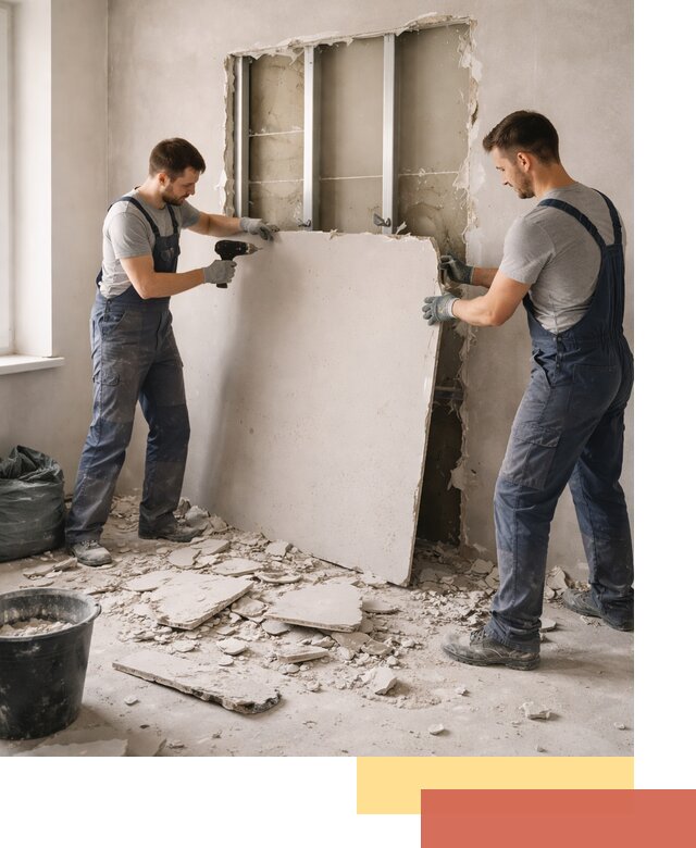 Демонтаж перегородки из гипсокартона в изобильном быстрый и аккуратный