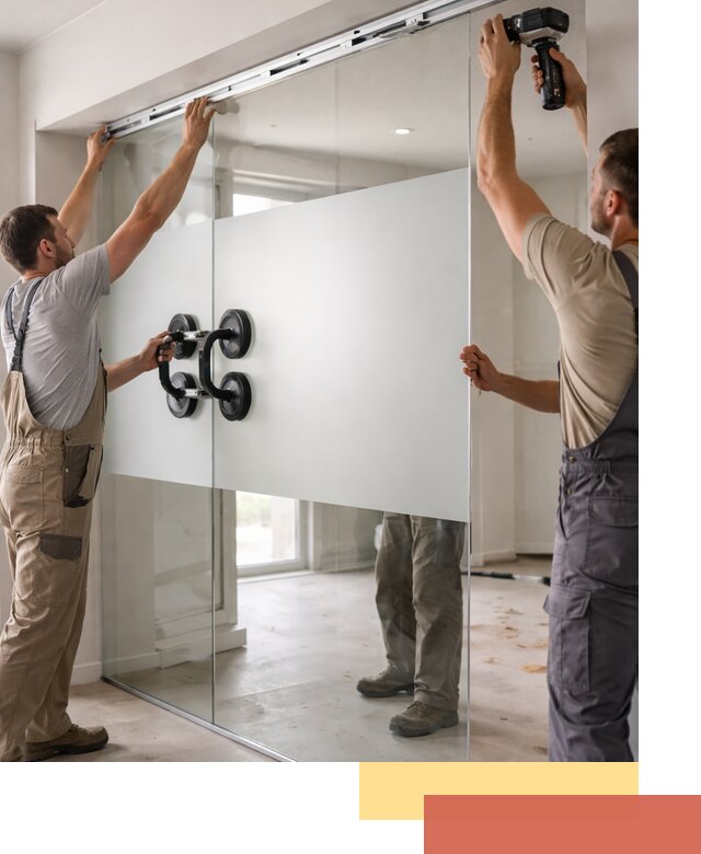 Матовые стеклянные перегородки под ключ в изобильном