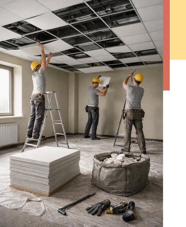 Демонтаж потолка Армстронг в изобильном от 4675 руб. быстро и недорого | ОТДЕЛОЧНИК-Збл