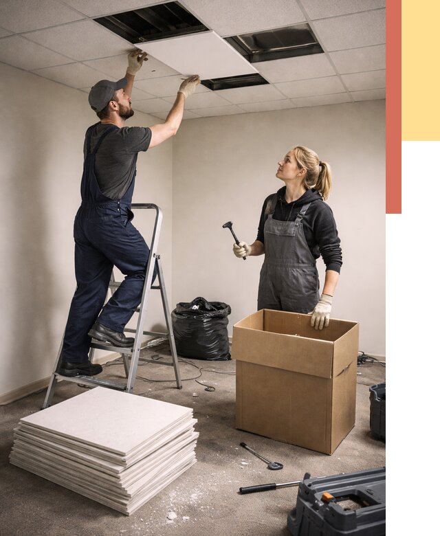 Демонтаж потолочной плитки в изобильном от 4675 руб. быстро и недорого | ОТДЕЛОЧНИК-Збл