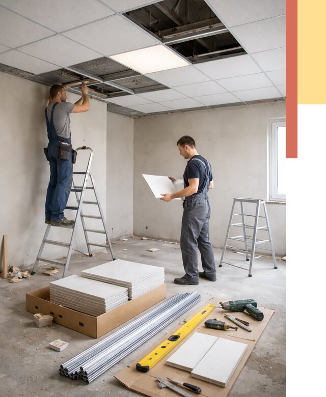 Монтаж потолка армстронг в изобильном от 4675 руб/м2 — быстрая установка под ключ | ОТДЕЛОЧНИК-Збл