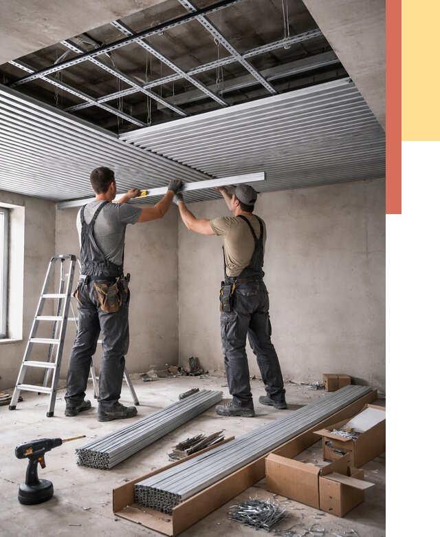 Монтаж реечного потолка в изобильном от 4675 руб. под ключ | ОТДЕЛОЧНИК-Збл