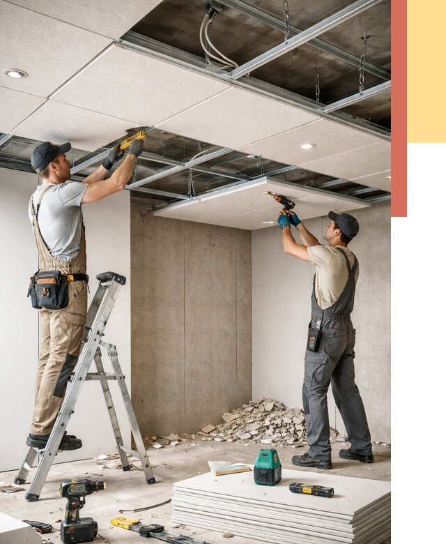 Монтаж акустического потолка в изобильном от 6752 руб/м2 — быстро и недорого | ОТДЕЛОЧНИК-Збл