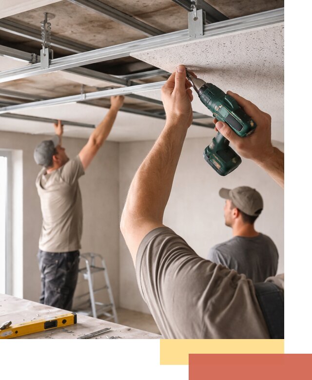 Монтаж акустического потолка в изобильном под ключ