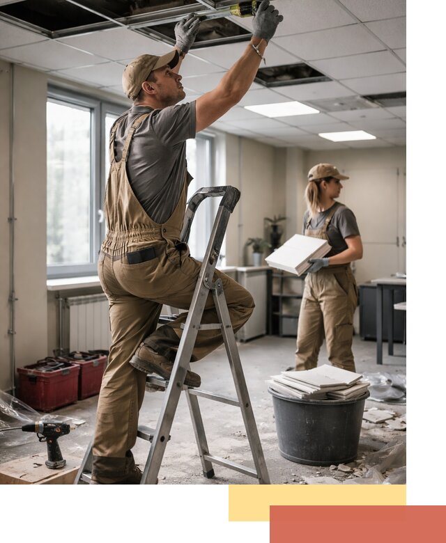 Ремонт потолка Армстронг и замена плит в изобильном