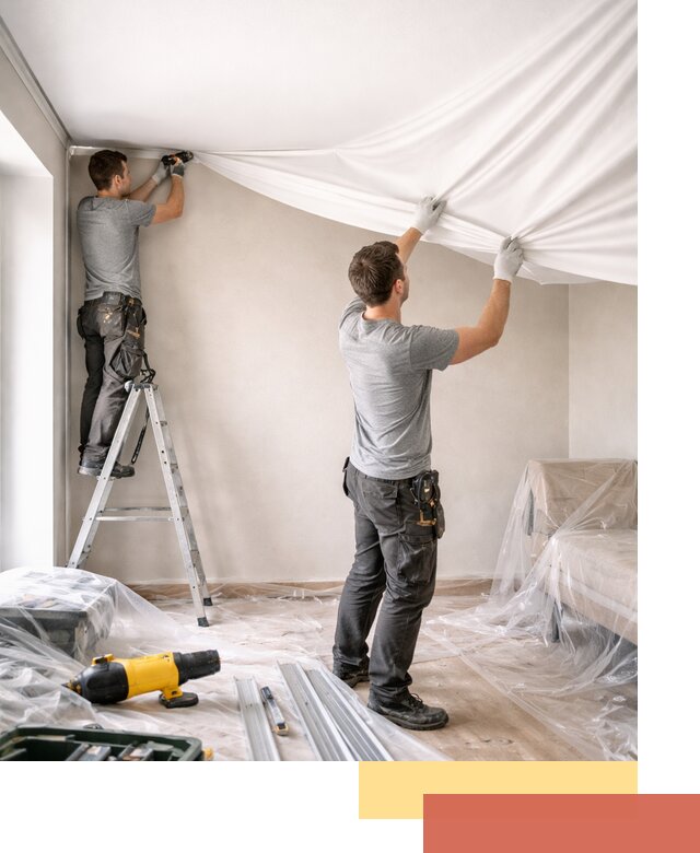 Монтаж тканевого натяжного потолка в изобильном недорого и быстро