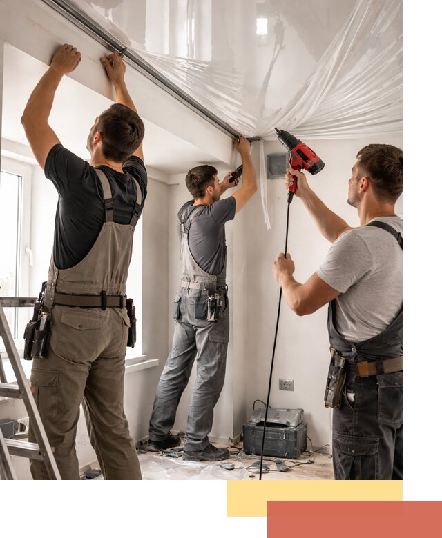 Монтаж глянцевого натяжного потолка в изобильном быстро и качественно