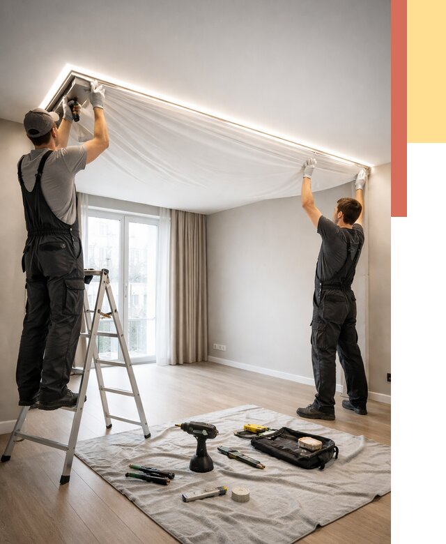 Монтаж парящего натяжного потолка в изобильном от 4675 руб. быстро и недорого | ОТДЕЛОЧНИК-Збл