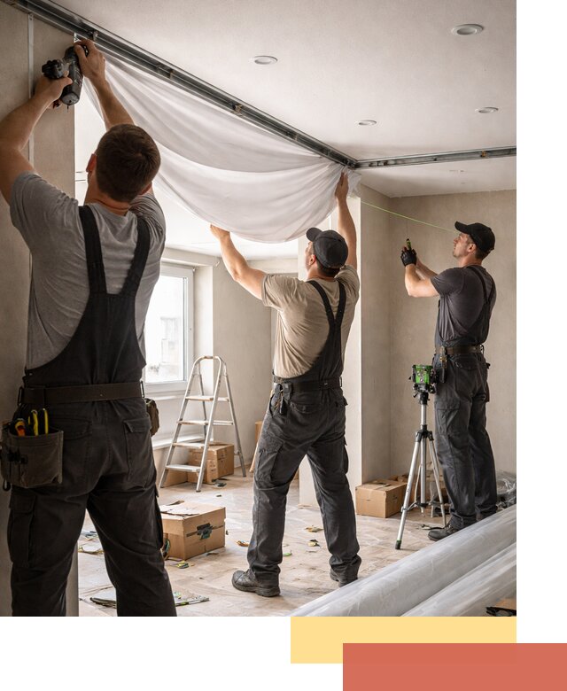 Монтаж парящего натяжного потолка под ключ в изобильном