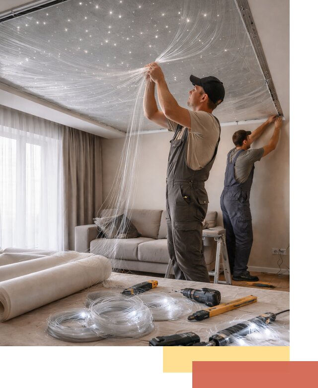 Монтаж натяжного потолка «Звездное небо» в изобильном