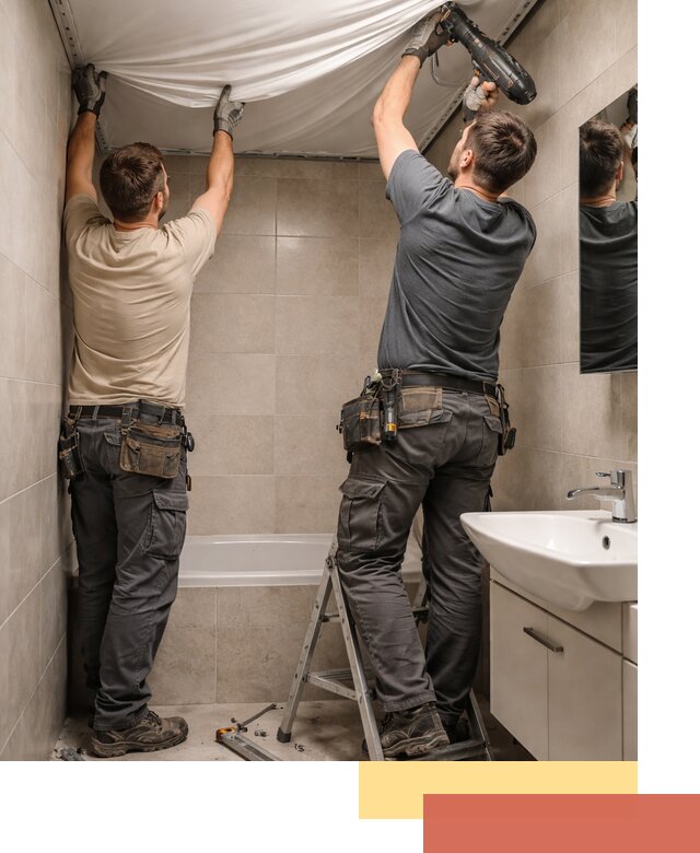 Монтаж натяжного потолка в ванной в изобильном быстро и качественно