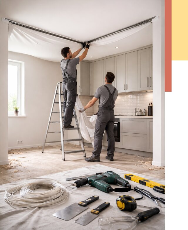 Установка натяжного потолка на кухне в изобильном от 2493 руб. | ОТДЕЛОЧНИК-Збл