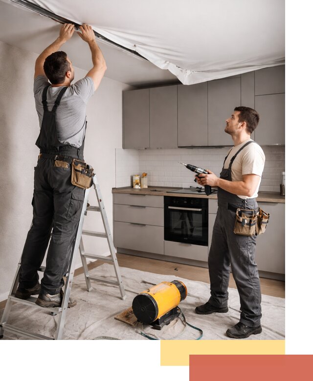 Монтаж натяжного потолка на кухне в изобильном