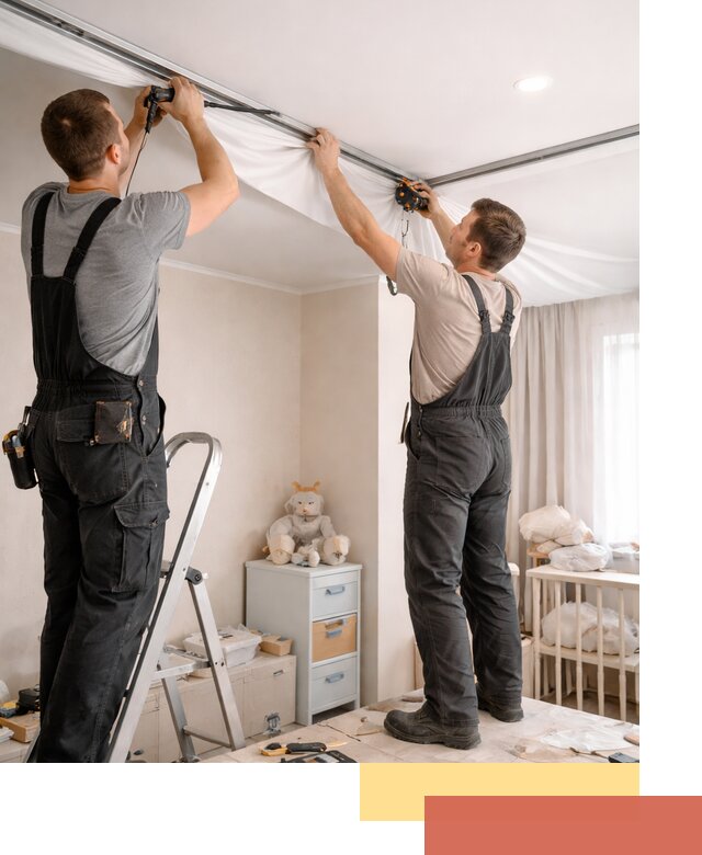 Монтаж натяжного потолка в детской комнате в изобильном