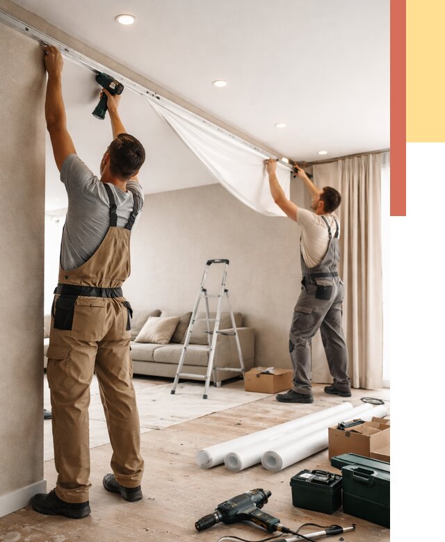 Монтаж натяжного потолка в гостиной в изобильном от 571 руб. | ОТДЕЛОЧНИК-Збл