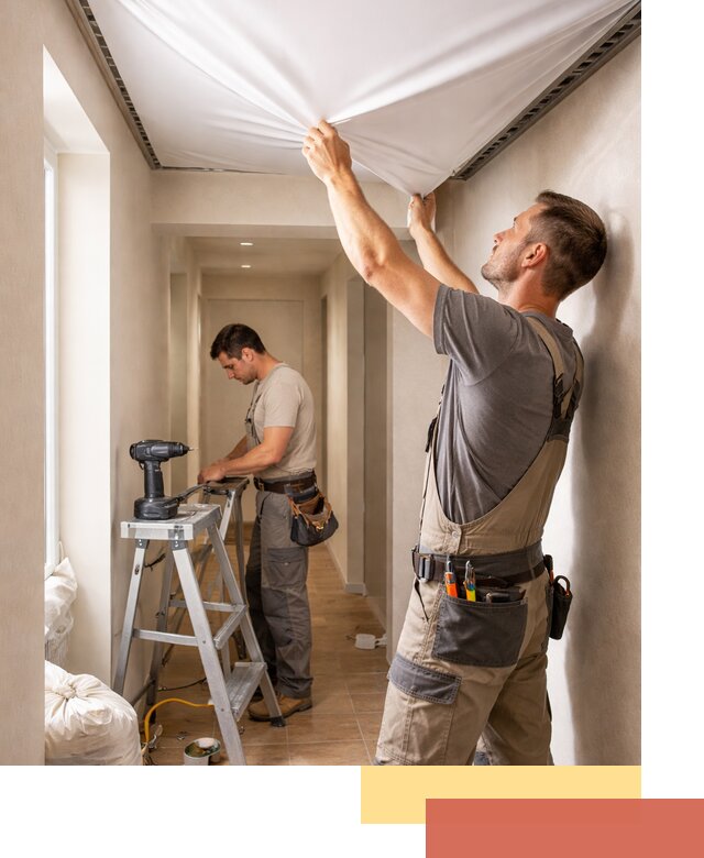 Монтаж натяжного потолка в прихожей в изобильном