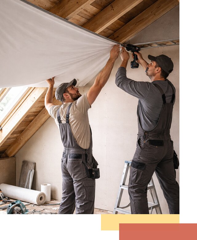 Монтаж натяжного потолка в мансарде в изобильном