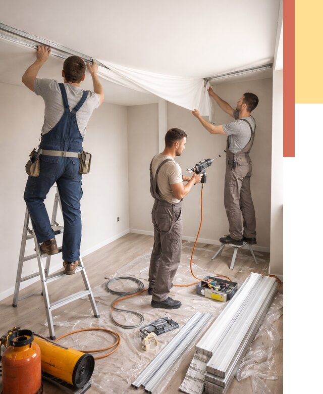 Монтаж натяжного потолка в студии в изобильном от 5713 руб. — быстро и недорого | ОТДЕЛОЧНИК-Збл