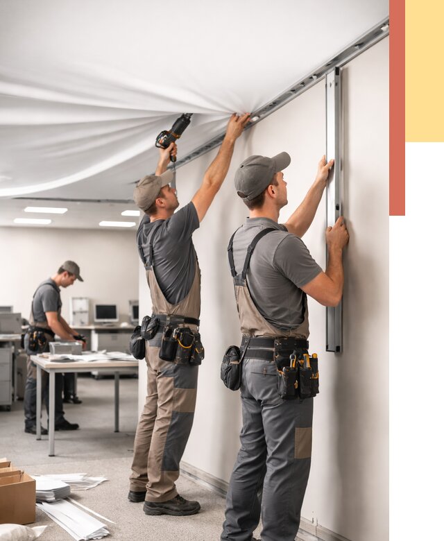 Монтаж натяжного потолка в офисе в изобильном от 467 руб/м² — быстро и недорого | ОТДЕЛОЧНИК-Збл