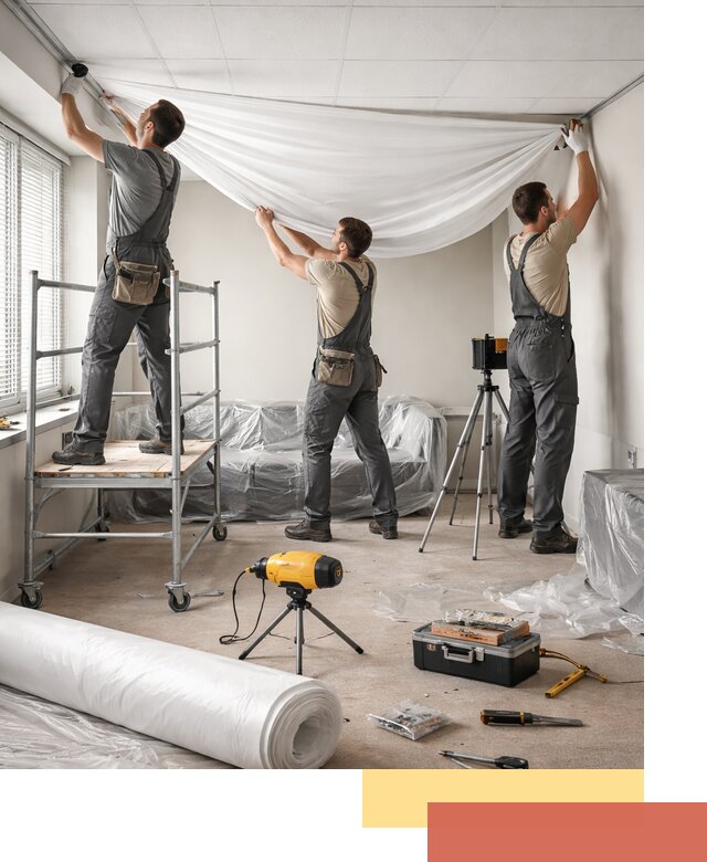 Монтаж натяжного потолка в офисе в изобильном