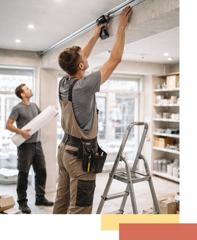 Монтаж натяжных потолков в магазине в изобильном