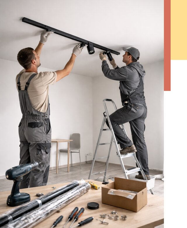 Установка трековых светильников в натяжной потолок в изобильном от 4363 руб. | ОТДЕЛОЧНИК-Збл