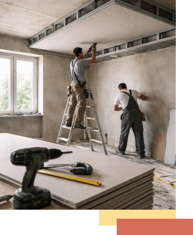 Двухуровневый потолок из гипсокартона в изобильном