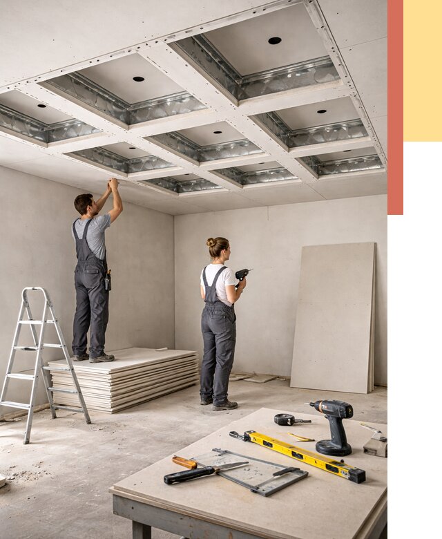 Кессонный потолок из гипсокартона в изобильном от 1922 руб. — монтаж и под ключ | ОТДЕЛОЧНИК-Збл