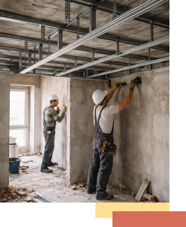 Монтаж каркаса потолка из профильного профиля в изобильном