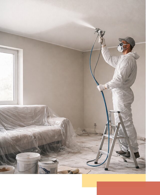 Покраска потолка краскопультом в изобильном быстро и качественно