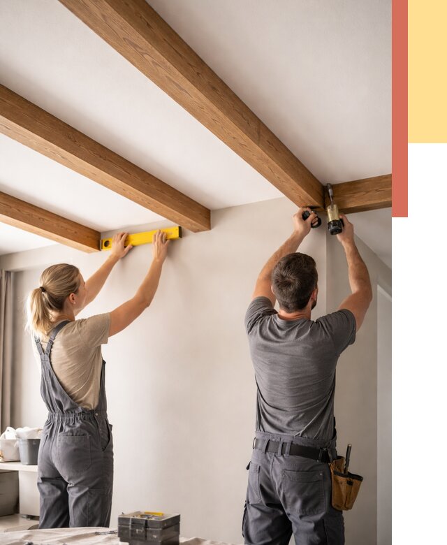 Монтаж декоративных балок на потолок в изобильном от 4363 руб. — ОТДЕЛОЧНИК-Збл